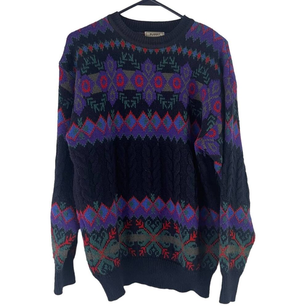 Summit County Medium Vintage 80s Wool Blend Chunky Multicolored Sweater‎